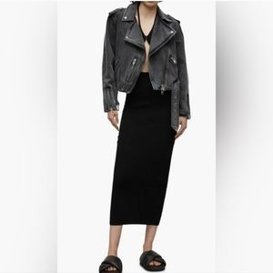 NWT Allsaints Balfern Denim Biker jacket in washed black